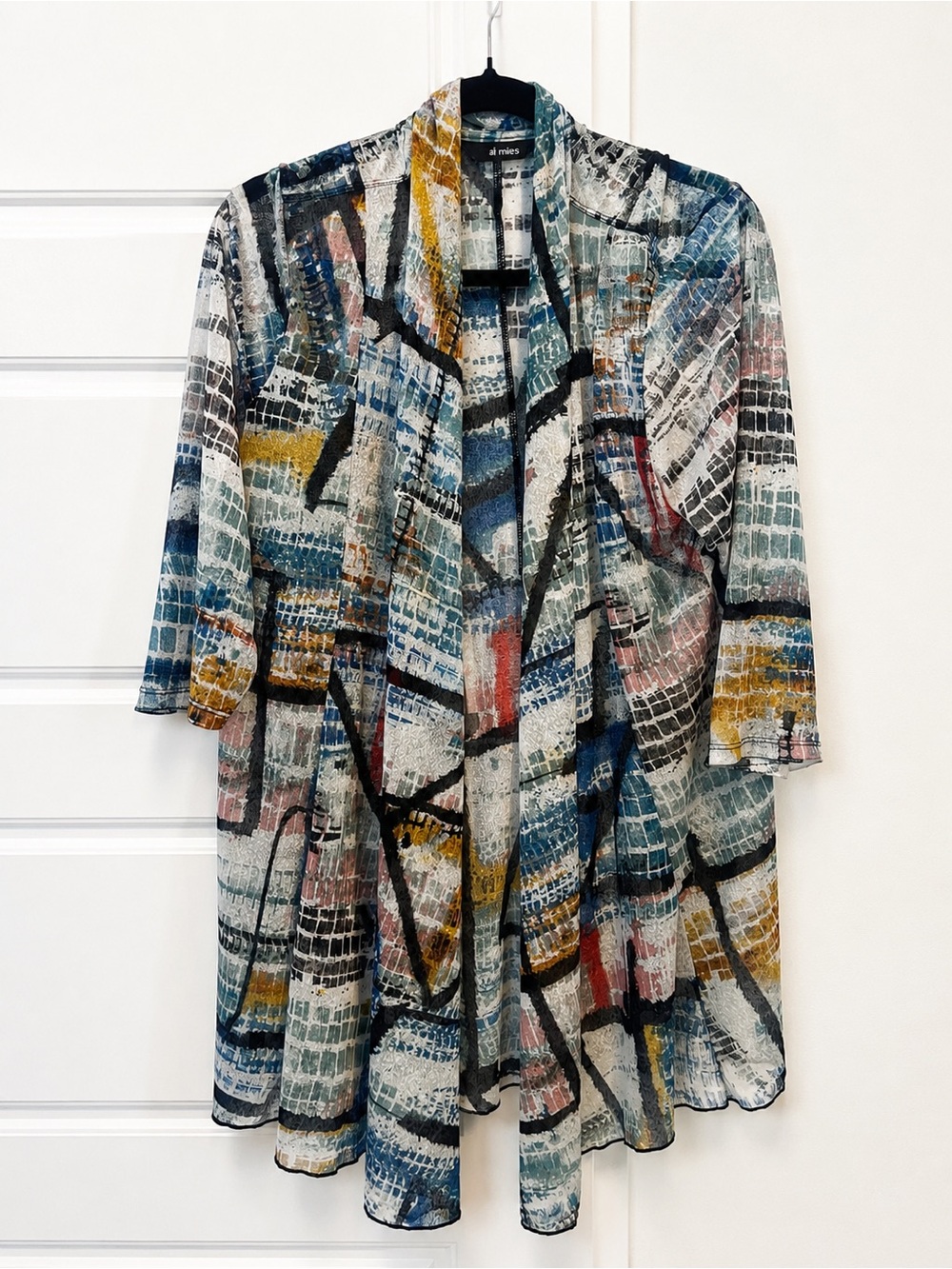 Ali Miles 1X Abstract Mesh Duster Cardigan Art to Wear Lagenlook